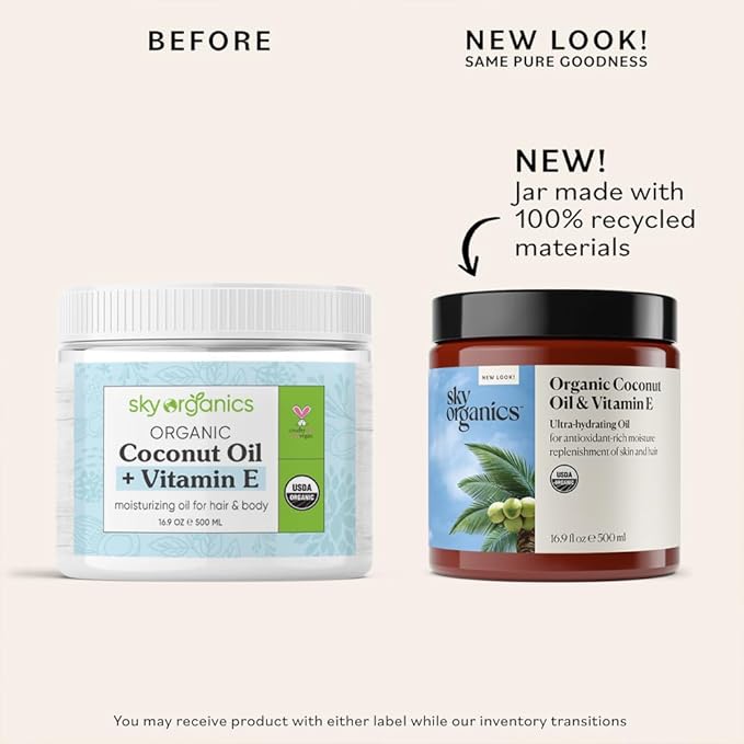 Sky Organics - Organic Coconut Oil & Vitamin E, 16.9 fl oz - Skin & Hair Ultra-Hydrating Oil - Fatty Acids & Antioxidants - Natural, Vegan & Cruelty Free - Skin Care & Hair Care w Ebook-FemmiqueWomen