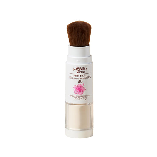 Hawaiian Tropic Mineral Powder Sunscreen Brush SPF 30 | Beach Essentials, Zinc Oxide Mineral Sunscreen Powder SPF, Face Sunblock Travel Size, Brush On Sun Screen Protector for Face and Body, 0.15oz-FemmiqueWomen