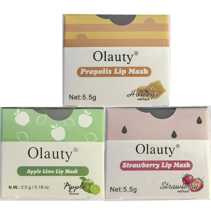 3PCS Bee Lip Balm Honey Pot,Honey&Apple Lime Lip Mask Overnight Moisturizing Lip Balm,Hydrating Prevention Dry and Cracked Reduces Lip Lines Lip Sleeping Mask (Honey+Strawberry+Apple Lime)-FemmiqueWomen