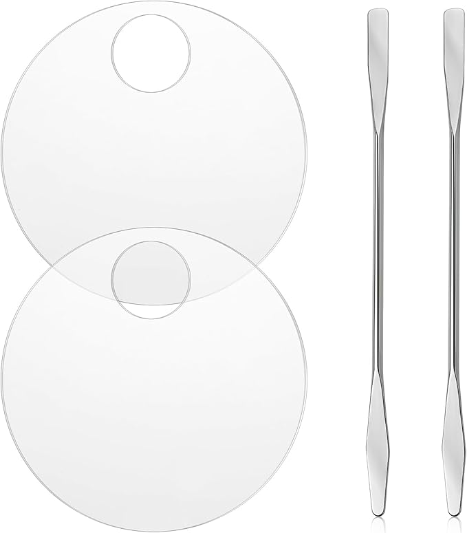 2PCS Makeup Mixing Palette with 2PCS Metal Spatula, Mixing Pigment Palette, Round White Clear Foundation Palette for Make up Eyeshadow Liquid Foundation Cosmetic Nail-Art Pigment Mixing Color-FemmiqueWomen