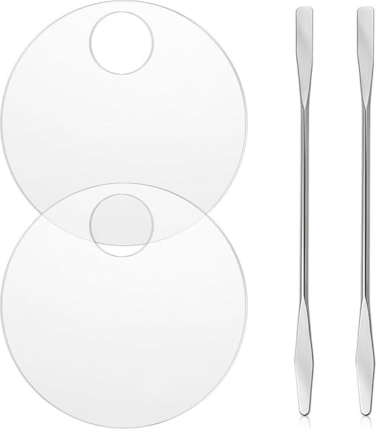 2PCS Makeup Mixing Palette with 2PCS Metal Spatula, Mixing Pigment Palette, Round White Clear Foundation Palette for Make up Eyeshadow Liquid Foundation Cosmetic Nail-Art Pigment Mixing Color-FemmiqueWomen