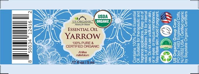 US Organic 100% Pure Yarrow Essential Oil, USDA Certified Organic, Steam Distilled, Achillea Millefolium, Therapeutic Grade, Calming & Soothing, Skin Care & Aromatherapy, Sourced from Bulgaria (5 ml)-FemmiqueWomen