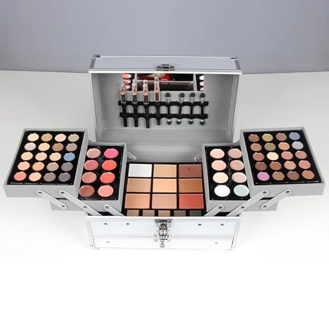132 Colors All In One Ultimate Color Makeup Kit: Carry All Trunk with Cosmetic Contouring Palette, Concealer, Face Powder, Lip Gloss, Blusher, Contour Shade, Eye Liner, and Eyebrow Powder.-FemmiqueWomen