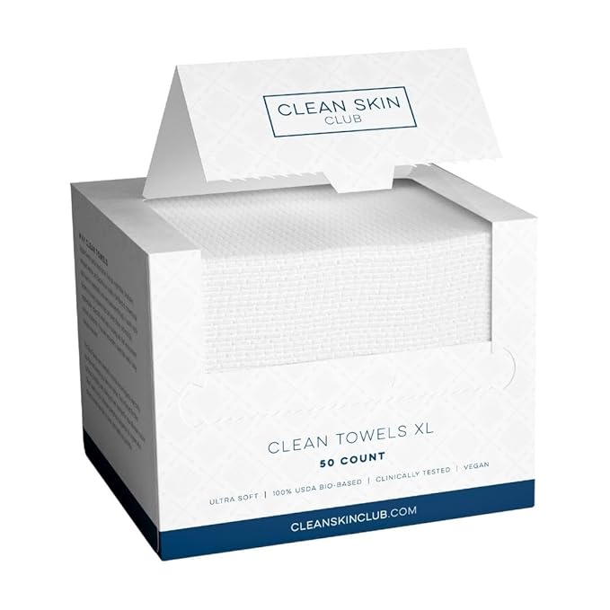 Clean Skin Club Clean Towels XL, 100% USDA Biobased Dermatologist Approved Face Towel, Disposable Clinically Tested Face Towelette, Facial Washcloth, Makeup Remover Dry Wipes, 100 ct, 2 pack-FemmiqueWomen