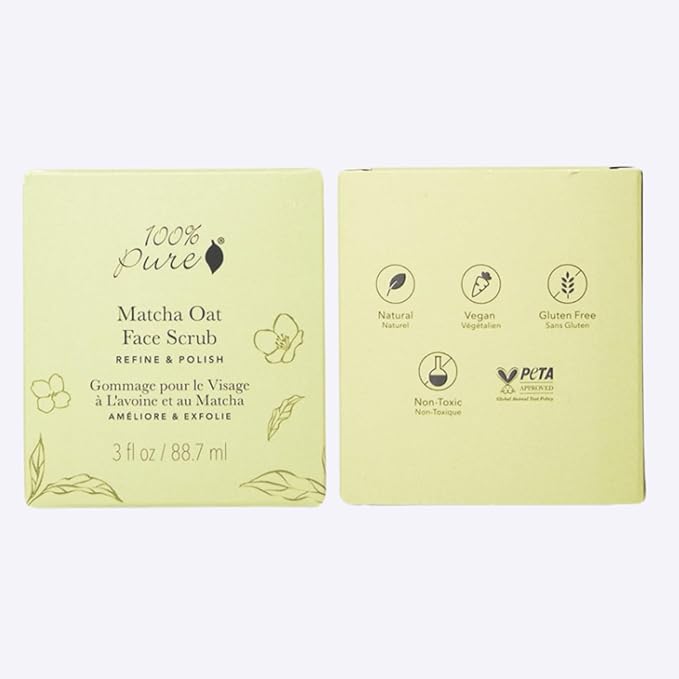 100% PURE Matcha Oat Face Scrub Facial for Glowy Radiant Skin Exfoliator & Pore Minimizer Natural Skincare for Women & Men, Vegan - 3 oz-FemmiqueWomen