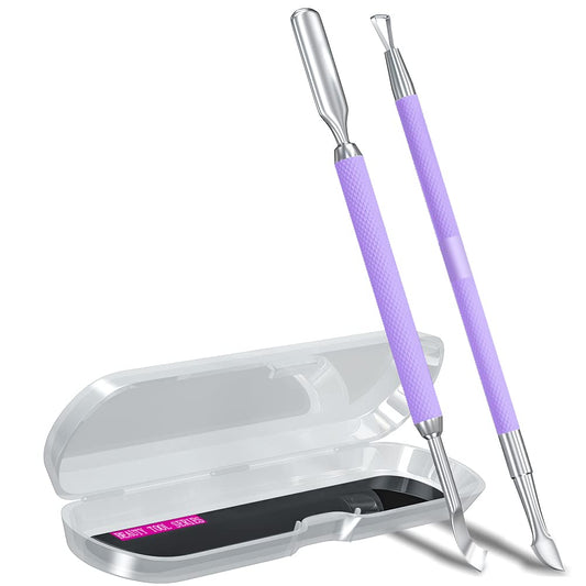 2PCS Metal Lavender/Taro Purple Cuticle Pusher and Cutter Remover Salon Quality Stainless Steel Gel Nail Polish Peeler Scraper Durable Manicure and Pedicure Cleaner Tool For Fingernail and Toenail-FemmiqueWomen