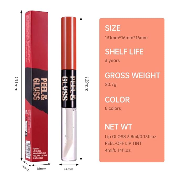 2Pcs Peel Off Lip Gloss Tattoo and Lip Oil 2-in-1, Lip Stain Peel Off Masque - Peel Off Lip Tint ,Long Lasting Waterproof Transfer-proof Lip Mask Lip Gloss Peel Off Lip Liner,Stay Lip Makeup 02#+03#-FemmiqueWomen