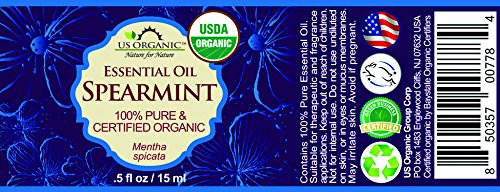 US Organic 100% Pure Spearmint Essential Oil - USDA Certified Organic, Steam Distilled - W/Euro droppers (More Size Variations Available) (15 ml / .5 fl oz)-FemmiqueWomen