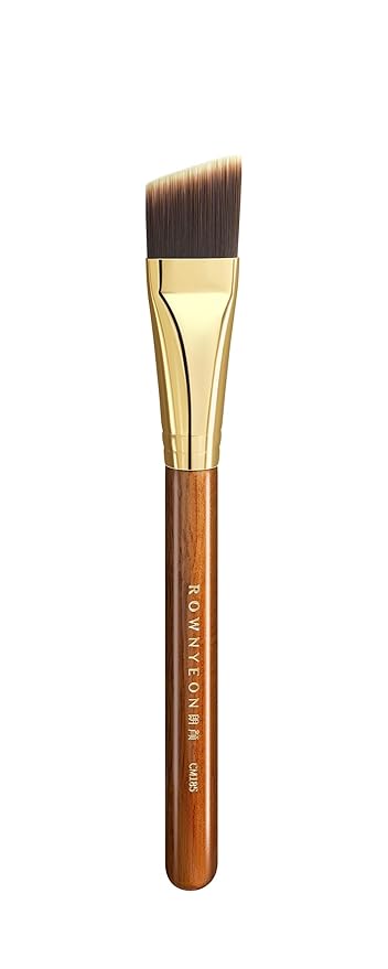 Desert Oak Series Angled Foundation Brush - 20mm Thin Contour Head for Cream/Stick Foundation, Precision Buffing & Detailing, Bubinga Handle & Brass Ferrule (CM 185)-FemmiqueWomen