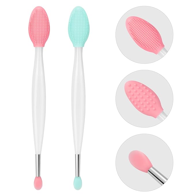 Unaone Lip Scrub Brush - 2 PCS Dual-ended Lip Scrubber Exfoliator and Silicone Lip Brush, 3-in-1 Silicone Lip Scrub Tool Lip Mask Applicator, Gentle Exfoliator & Applicator for Soft-FemmiqueWomen