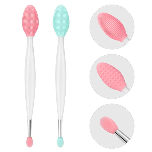 Unaone Lip Scrub Brush - 2 PCS Dual-ended Lip Scrubber Exfoliator and Silicone Lip Brush, 3-in-1 Silicone Lip Scrub Tool Lip Mask Applicator, Gentle Exfoliator & Applicator for Soft-FemmiqueWomen
