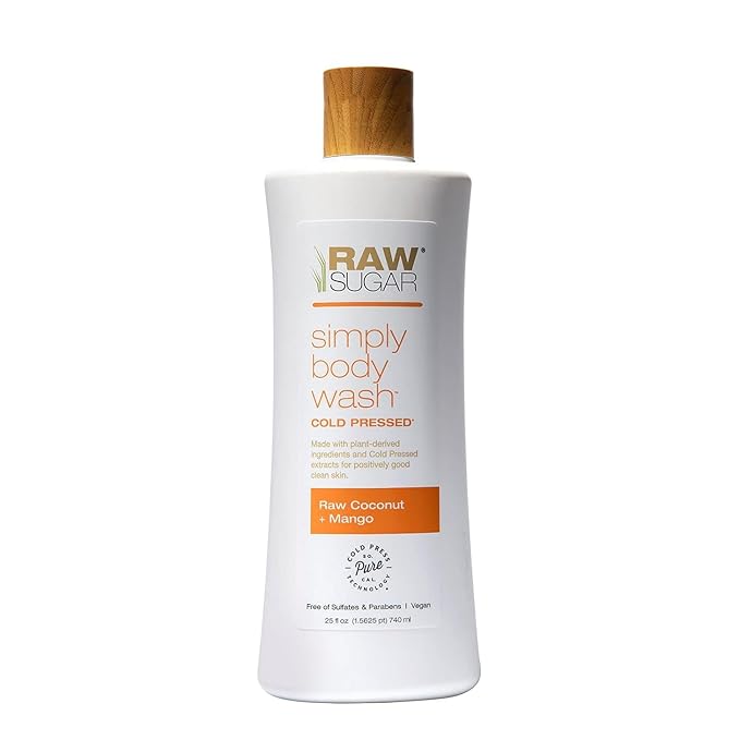 RAW SUGAR Simply Body Wash, (25 Fl Oz, Pack of 1) Bath Soap, Formulated without Sulfates & Parabens (Raw Coconut + Mango)-FemmiqueWomen