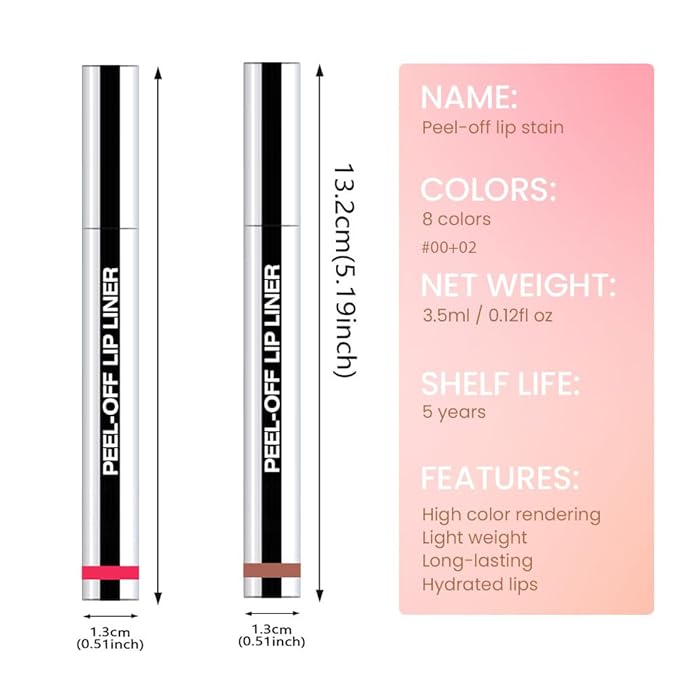 2 Pcs Matte Liquid Lip Stain Peel Off Lip Liner, Long Lasting Lip Tattoo, Waterproof & Transfer-Proof Lip Liner Peel Off Lip Gloss for All Skin Types.#00+#02-FemmiqueWomen