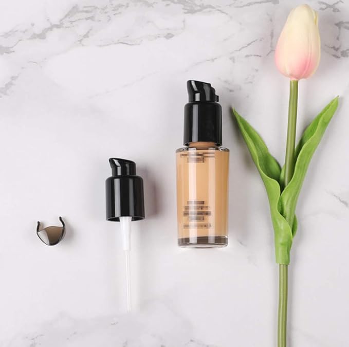 10PCS 410/20mm Plastic Replacement Pump Top Head Cosmetic Liquid Foundation Makeup Pump Replacement with Rotate Lock and Cover for Foundation Lotion Essence (Black)-FemmiqueWomen