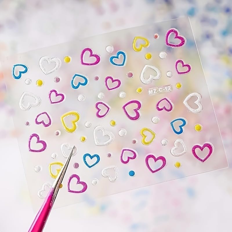 30 Sheets Flower Nail Stickers Colorful 3D Self Adhesive Cute Daisy Floral Nail Decals Heart Nail Art Charms for DIY Design (ST-F)-FemmiqueWomen