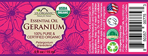 US Organic 100% Pure Geranium Essential Oil - USDA Certified Organic, Steam Distilled - W/Euro droppers (More Size Variations Available) (15 ml / .5 fl oz)-FemmiqueWomen