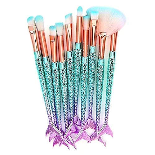 Funfunman Makeup Brushes 11PCS Make Up Foundation Eyebrow Eyeliner Blush Cosmetic Concealer Brushes(Mermaid Colorful)-FemmiqueWomen