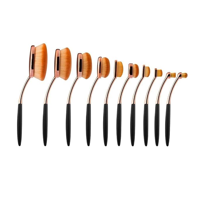 Yoseng Makeup Brushes Set 10Pcs Professional Oval Toothbrush Foundation Cream Contour Powder Blush Conceler Eyeliner Blending Brush New Fashionable Super Soft Cosmetic Brushes Tool with Box(Rose Gold)-FemmiqueWomen