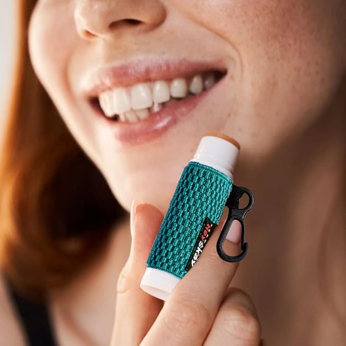 3PCS Lip Balm Holder Sleeves Keychain Lipstick Sleeves Lip Gloss Holder Keychain Chapstick Elastic Sleeves(Brown/light blue/purple)-FemmiqueWomen