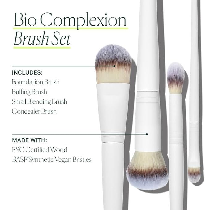 Well People Bio Complexion Brush Set, 4-Piece Face Brush Set For All Complexion Products, For Liquids, Powders & Creams, Cruelty-free Bristles-FemmiqueWomen