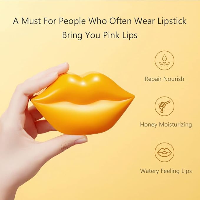20Pcs Moisturizing Lip Mask, Restores Moisture Lip Care Mask for Dry Lips and Lip Lines Lips Overnight Lip Care, Gel Treatment Lip Masks Plumping Lips Mask (Yellow)-FemmiqueWomen