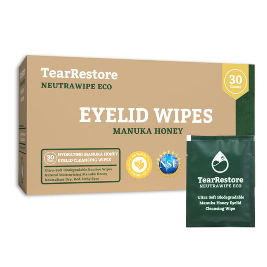 TearRestore NeutraWipe Eco Manuka Honey Eyelid Wipes | Ultra-Soft Biodegradable Eyelash Cleanser For Blepharitis & Dry, Itchy, Swollen, Irritated Eyes (30 Count)-FemmiqueWomen