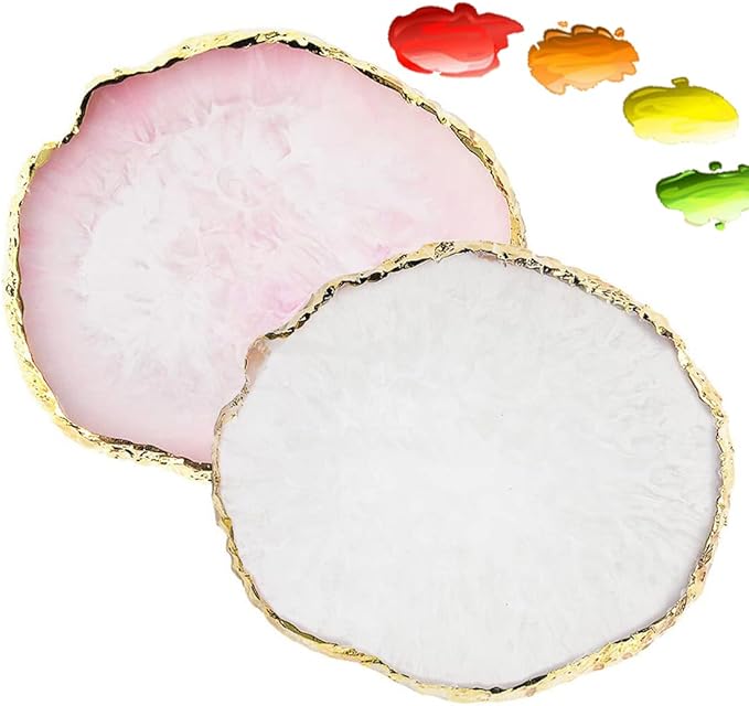 2 Pack Resin Nail Art Palette, Nail Painting Mixed Color Palette, Gilded Edge Nail Gel Color Makeup Display Board Pallet (White+Pink)-FemmiqueWomen