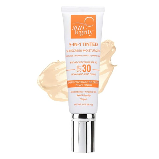 Suntegrity 5 in 1 Tinted Mineral Sunscreen for Face (SPF 30-2 oz) - Fair | BB Cream Moisturizer with Physical UVA/UVB Broad Spectrum Protection | Safe for Sensitive Skin-FemmiqueWomen