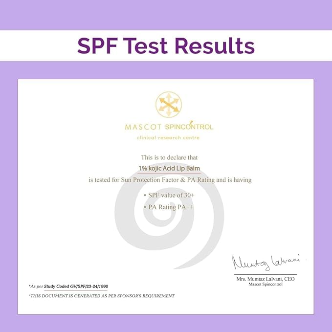 1% Kojic Acid Lip Balm With Alpha Arbutin & Hyaluronic Acid, SPF 30 PA++ for Dark & Pigmented Lips - 4g-FemmiqueWomen