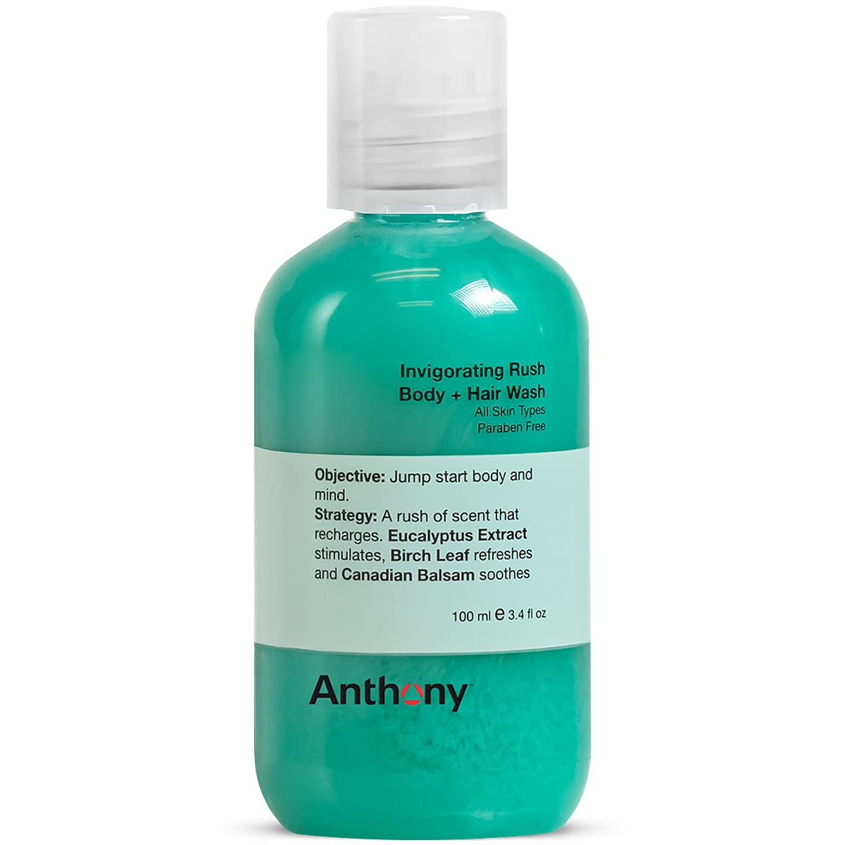 Anthony Mens Body Wash and Shampoo: Invigorating Rush 2-In-1 Liquid Gel Soap & Hair Shampoo, Pine Wood Scent, Hydrating with Eucalyptus, Canadian Balsam, Birch Leaf, Charcoal, Sea Kelp, 3.4 Fl. Oz-FemmiqueWomen