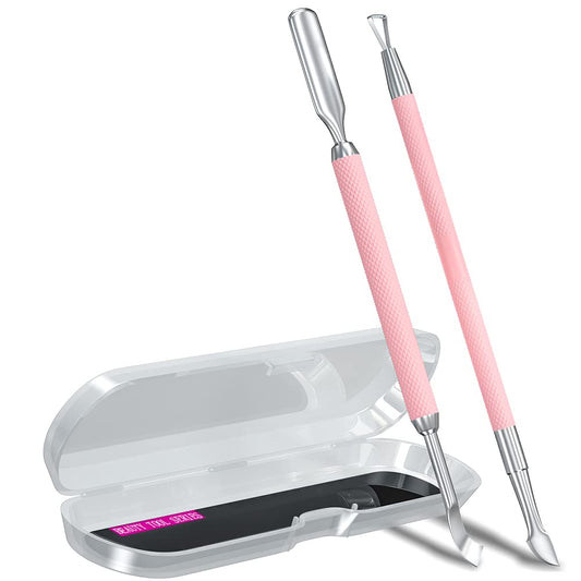 2PCS Metal Pink Cuticle Pusher and Scraper, Nail Trimmer Cutter Stainless Steel Gel Scraper Tool, Nail Polish Remover Peeler Durable Salon Manicure Pedicure Cleaner for Fingernail and Toenail-FemmiqueWomen