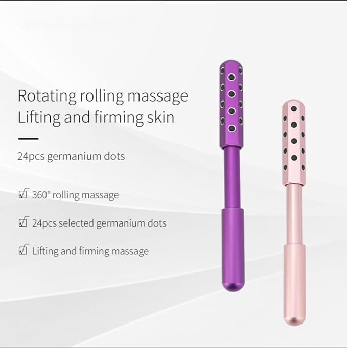 24-Stone Facial Roller - Cooling Face & Neck Massager Tool for Skin Rejuvenation | 360° Contouring with Germanium Stones & Aircraft Aluminum | Portable 7.6" Beauty Roller - Purple-FemmiqueWomen