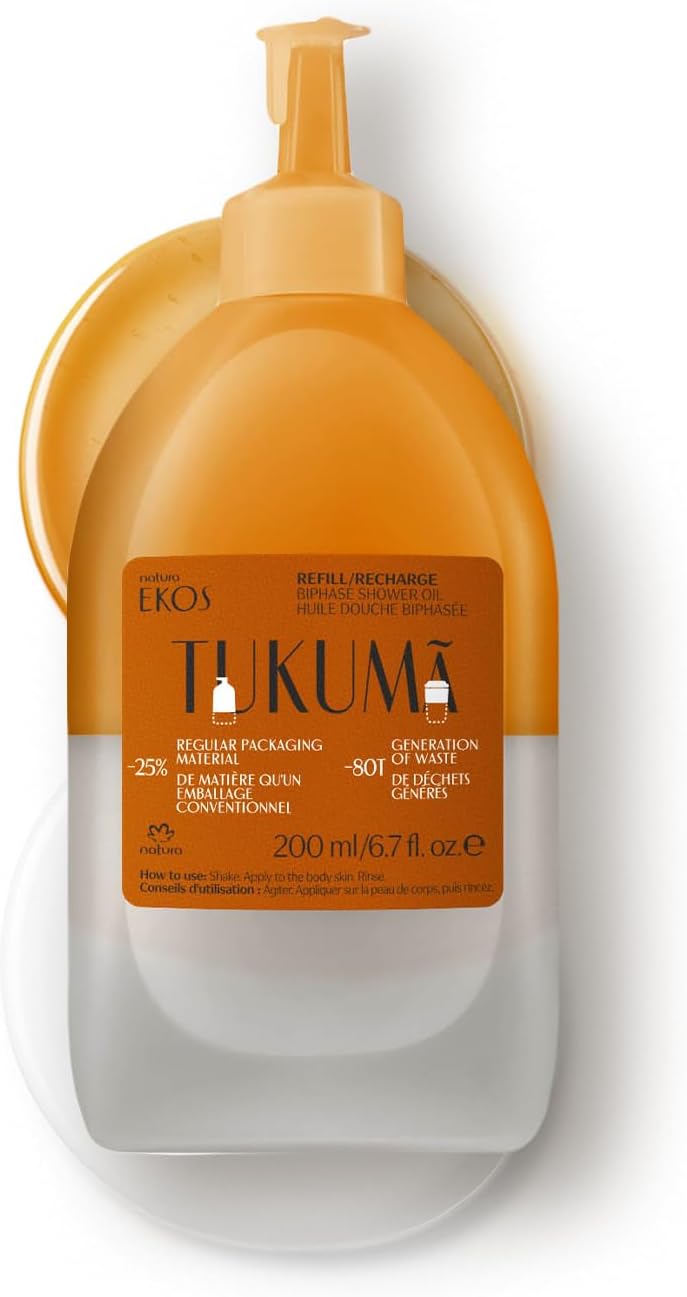 natura - Ekos Tukumã Biphase Shower Oil Refill - Replenishing In-Shower or Bath Body Oil - Anti-Signs of Aging - Skin Moisturizer - Vegan Skin Care - Brazilian Beauty Secrets - 6.7 fl oz (200ml)-FemmiqueWomen