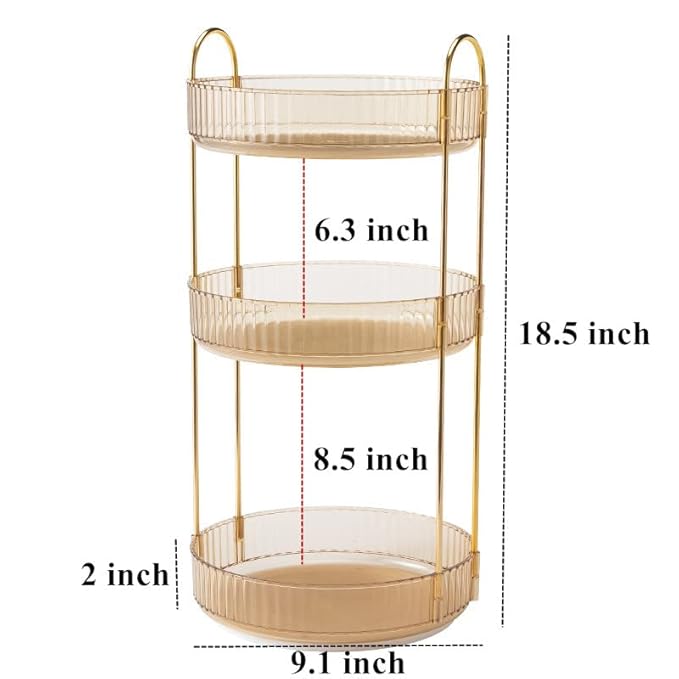 360 Rotating Makeup Organizer - High-Capacity Skincare & Cosmetics Organizer for Vanity, Bathroom or Dresser (3 Tiers, Amber)-FemmiqueWomen