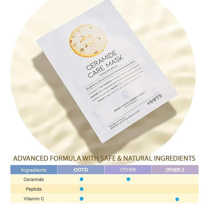 #OOTD Ceramide Brightening Sheet Mask For Face, Moisturizing, Anti Aging Ceramide, Peptide, Vitamin C, EVE Vegan 10EA-FemmiqueWomen