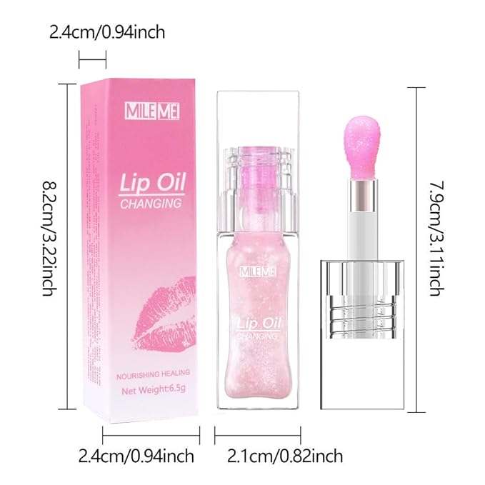 2PCS/Set MILEMEI Color Changing Lip Oil Magic Moisturizing, Big Brush Plumping Lip Oil, Plumping Glimmer Glow-FemmiqueWomen