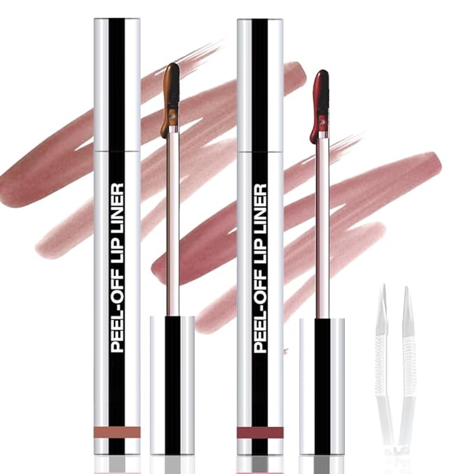 2Pcs Peel Off Matte Liquid Lip Gloss Stain-Lip Liner with Tweezer, Peel Off Lip Stain, Long Lasting & Waterproof Lipstick Tattoo, Transfer-Proof Lip Gloss for All Skin Types (02#+03#, 2Pcs)-FemmiqueWomen