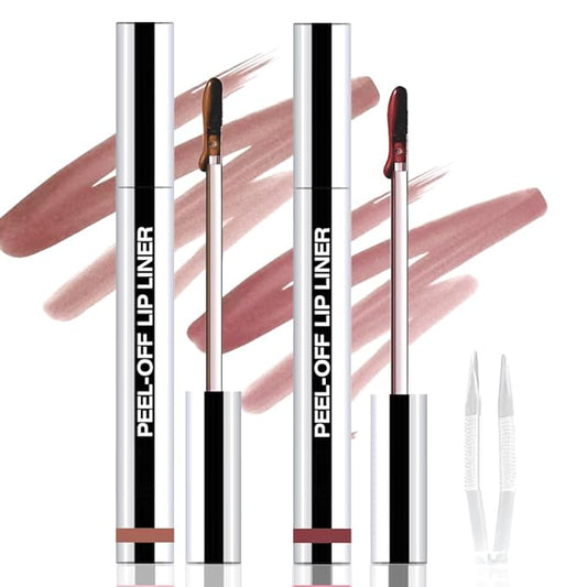 2Pcs Peel Off Matte Liquid Lip Gloss Stain-Lip Liner with Tweezer, Peel Off Lip Stain, Long Lasting & Waterproof Lipstick Tattoo, Transfer-Proof Lip Gloss for All Skin Types (02#+03#, 2Pcs)-FemmiqueWomen