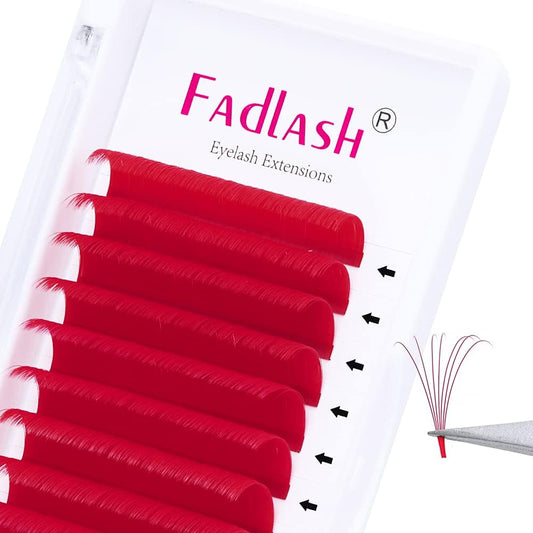 FADLASH Colored Easy Fan Eyelash Extension D Curl 0.07mm Easy Fan Volume Lashes Red Easy Fan Lash Extensions Self Fanning Lashes 15-20mm-FemmiqueWomen