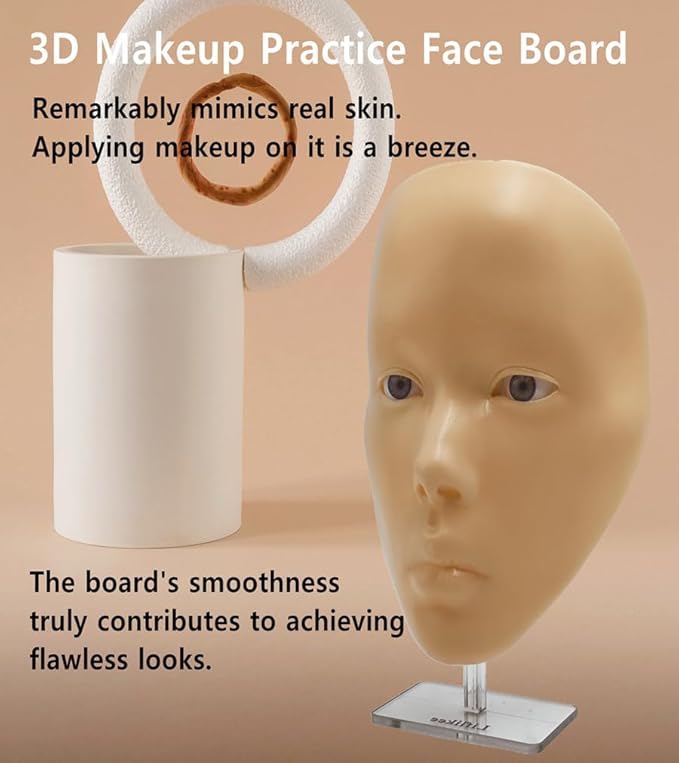 3D Makeup Practice Face, XIJIEMAO Mannequin Head For Makeup, Reusable Silicone Full Makeup Mannequin Head With Stand And Brush Set, Eye Shadow Makeup Face Board, Emerging Makeup Artist, Girl'S Gift-FemmiqueWomen