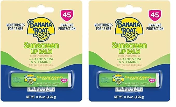 Banana Boat Sunscreen Lip Balm SPF 45 with Aloe Vera & Vitamin E, 0.15oz | Lip SPF, Aloe Vera Lip Balm with SPF, Vitamin E Lip Balm, Moisturizing Lip Balm, Lip Sunblock, Travel Sunscreen, 0.15oz-FemmiqueWomen