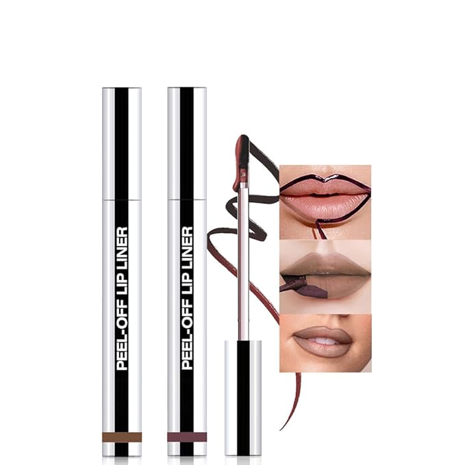 2Pcs Matte Liquid Lip Stain Peel Off Lip liner Tattoo, Matte Peel Off Lip Stain, Long Lasting Waterproof Lipstick Lip Gloss Stain, Transfer-proof for All Skin Types (0.24 fl oz-04#+05#)-FemmiqueWomen