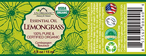 US Organic 100% Pure Lemongrass Essential Oil, USDA Certified Organic, Extracted by Steam Distillation Method, for Hair, Nail Polish Remover, Bees Attraction, and More. 15 ml, Value 2 Pack-FemmiqueWomen