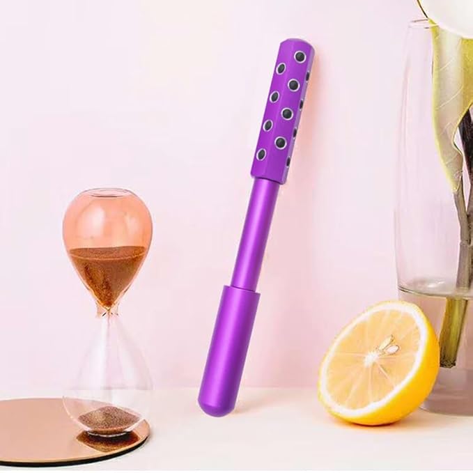 24-Stone Facial Roller - Cooling Face & Neck Massager Tool for Skin Rejuvenation | 360° Contouring with Germanium Stones & Aircraft Aluminum | Portable 7.6" Beauty Roller - Purple-FemmiqueWomen