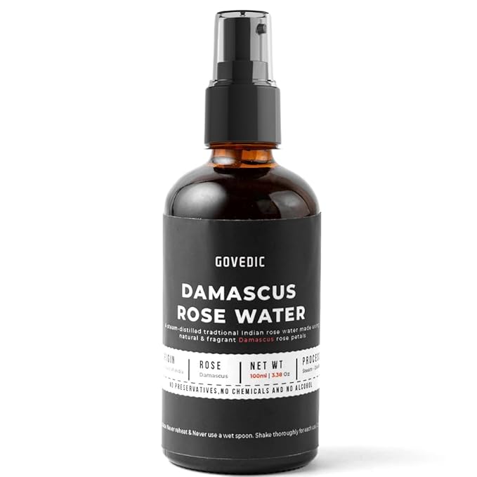 Govedic Rose Water Spray for Face Made with Damask Rose Petals, All-Natural Formula, No Dyes or Alcohol, Suitable for All Skin & Hair Types 100ml 3.38 Oz-FemmiqueWomen