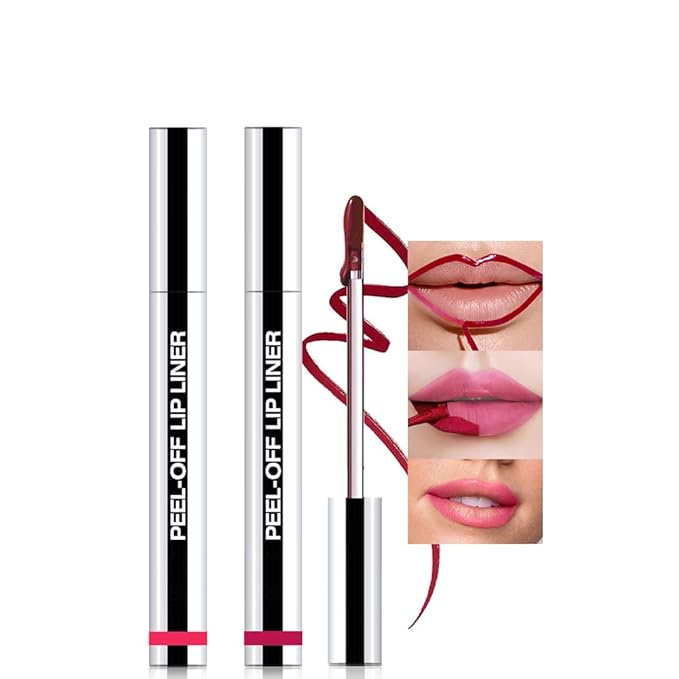 2Pcs Matte Liquid Lip Stain Peel Off Lip liner Tattoo, Matte Peel Off Lip Stain, Long Lasting Waterproof Lipstick Lip Gloss Stain, Transfer-proof for All Skin Types (0.24 fl oz-00#+06#)-FemmiqueWomen