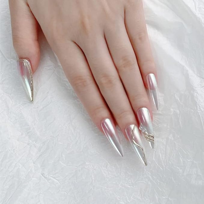 2 Pcs White Iridescent Nails Powder Aurora Chrome Powder for Nails,Mermaid Chrome Nail Pearl Powder Chameleon Chrome Nail Powder Manicure Pigment(2 Pcs Moonlight)-FemmiqueWomen