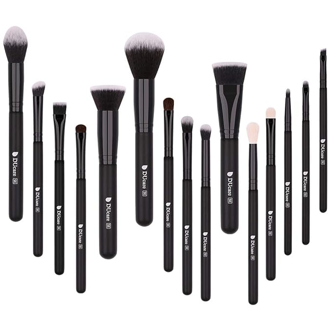 DUcare Makeup Brushes 15Pcs Premium Synthetic Kabuki Makeup Brush Set, Professional Foundation Concealers Powder Blush Blending Face Eye Shadows Black Brush Sets-FemmiqueWomen