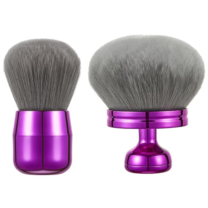 Extra Large Kabuki Brush Set for Body and Face Foundation & Makeup,Multi-functional,Mix bronze self-tanning applicator, wide round head, Great gift for women with Velvet bag(Purple 2pcs)-FemmiqueWomen