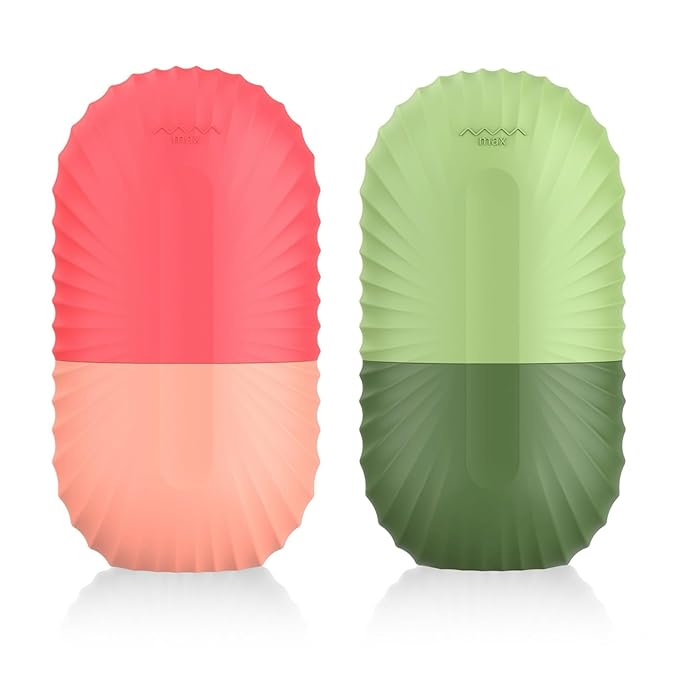 2pcs Ice Roller for Face and Eye, Silicone Ice Facial Roller Ice Holder, Face Ice Mold Skin Care, Face Icers Reusable Ice Cube Roller for Shrink Pores Anti Wrinkle Reduce Puffiness, Pink Green-FemmiqueWomen